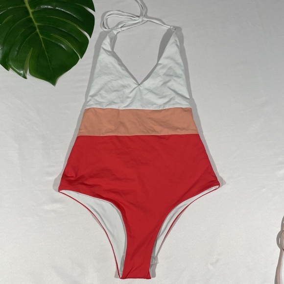 NWT Tavik [ Small ] Chase Deep-V Colorblock One Piece Swimsuit in Hibiscus‎ - Picture 5 of 12